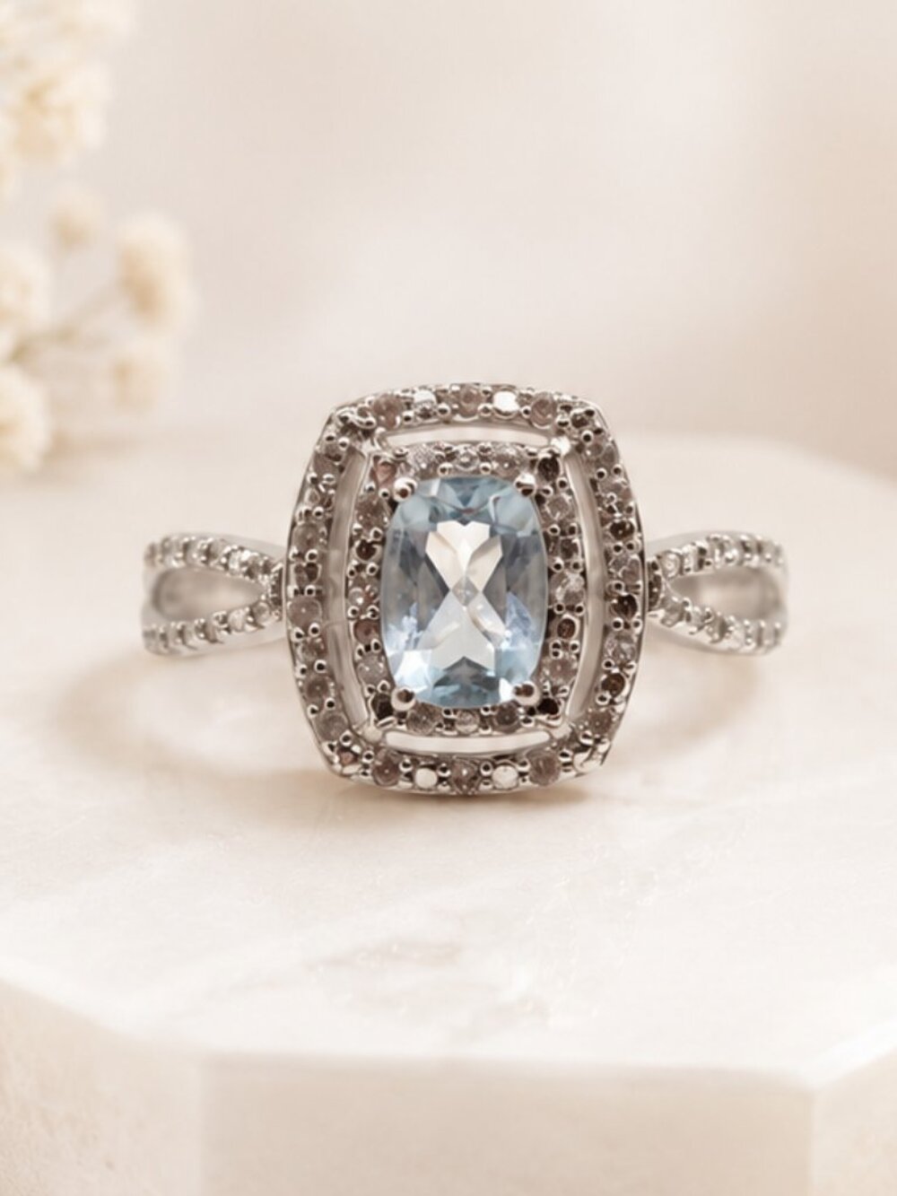 Sky Blue Topaz Halo Ring